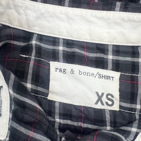 Rag & Bone XS Black Plaid Button Down Tunic Shirt Long Sleeve Layering Designer - Picture 3 of 9